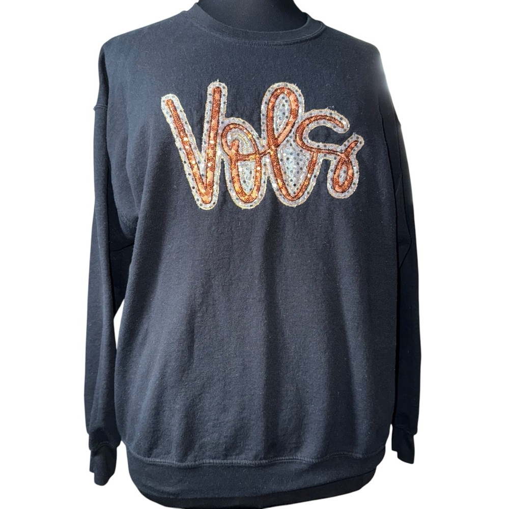 Gildan Black Sweatshirt with Orange and White Design